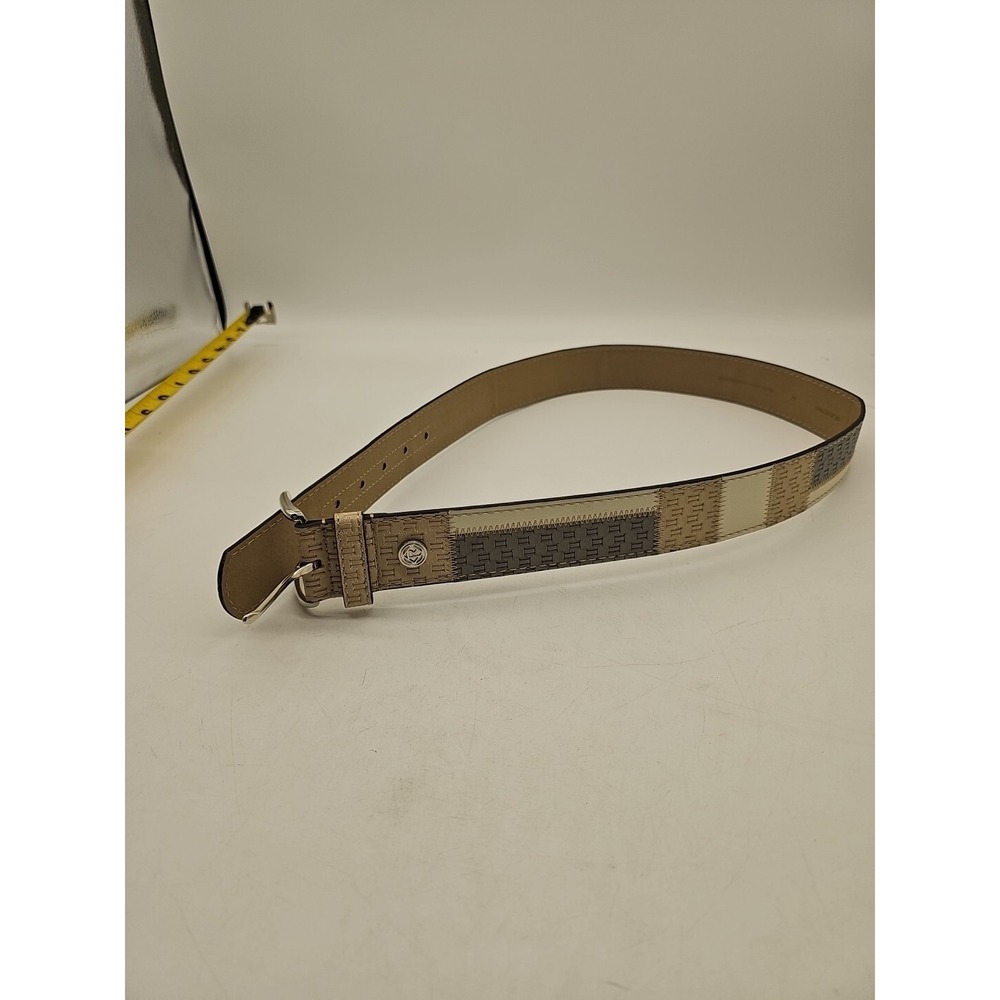 Patchwork Belt Womens M 38 Perforated Textured Boho Gray Brown New